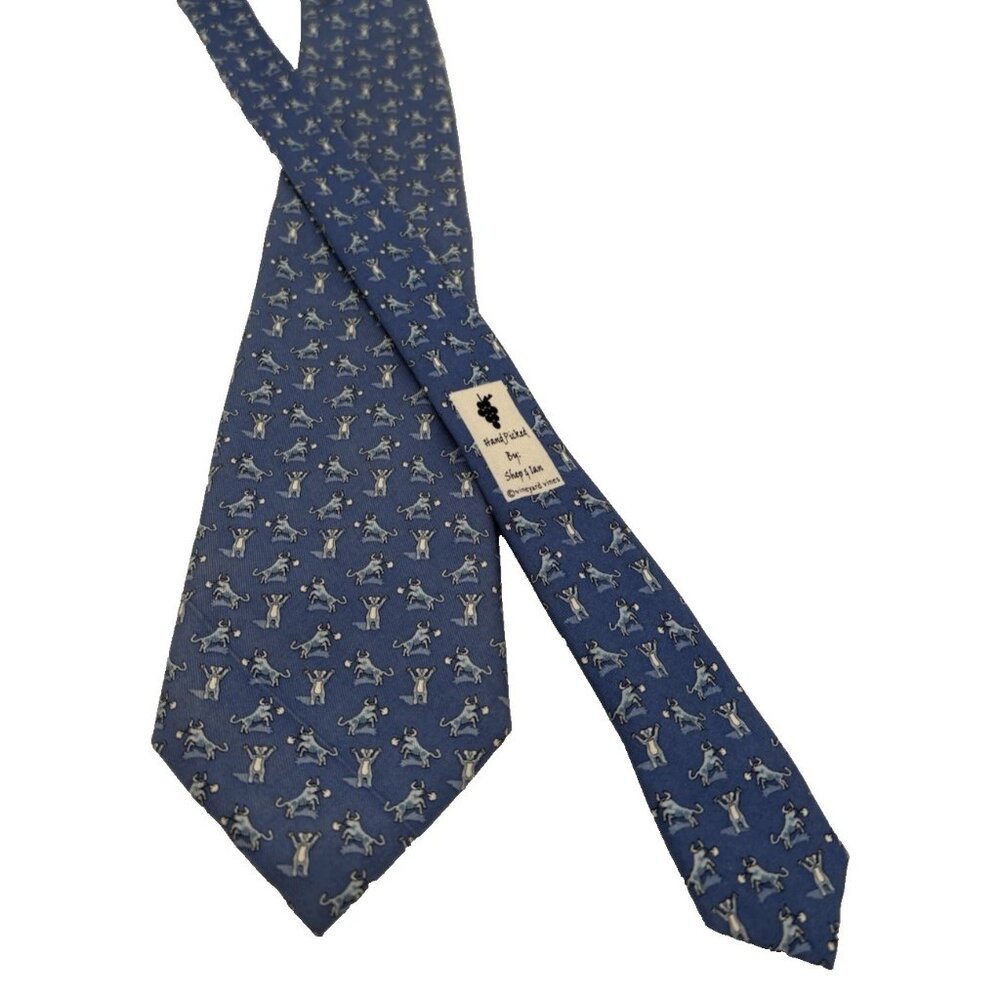 Vineyard Vines Men’s Necktie 100% Silk Blue Bulls Teddy Bears Outdoor Luxury 62" - Picture 3 of 7